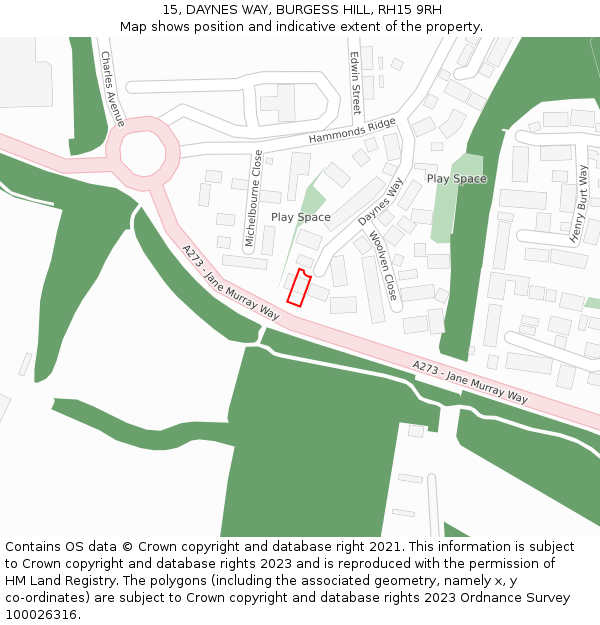 15, DAYNES WAY, BURGESS HILL, RH15 9RH: Location map and indicative extent of plot