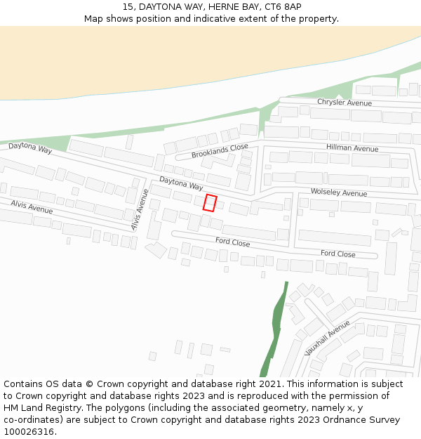 15, DAYTONA WAY, HERNE BAY, CT6 8AP: Location map and indicative extent of plot