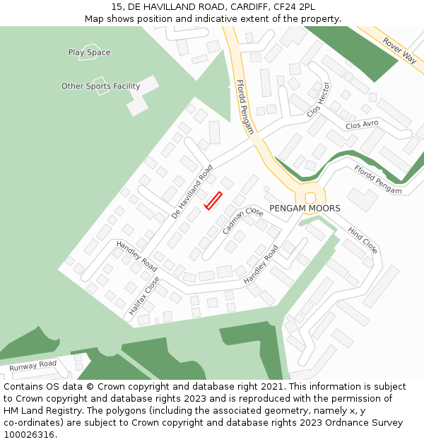 15, DE HAVILLAND ROAD, CARDIFF, CF24 2PL: Location map and indicative extent of plot