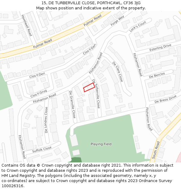 15, DE TURBERVILLE CLOSE, PORTHCAWL, CF36 3JG: Location map and indicative extent of plot