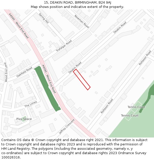 15, DEAKIN ROAD, BIRMINGHAM, B24 9AJ: Location map and indicative extent of plot