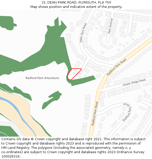 15, DEAN PARK ROAD, PLYMOUTH, PL9 7NY: Location map and indicative extent of plot