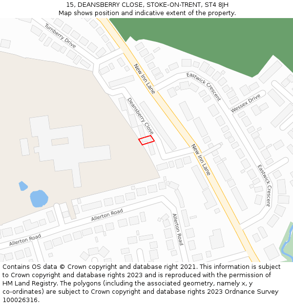 15, DEANSBERRY CLOSE, STOKE-ON-TRENT, ST4 8JH: Location map and indicative extent of plot