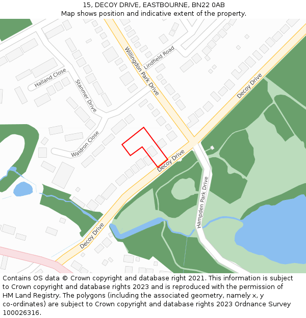 15, DECOY DRIVE, EASTBOURNE, BN22 0AB: Location map and indicative extent of plot