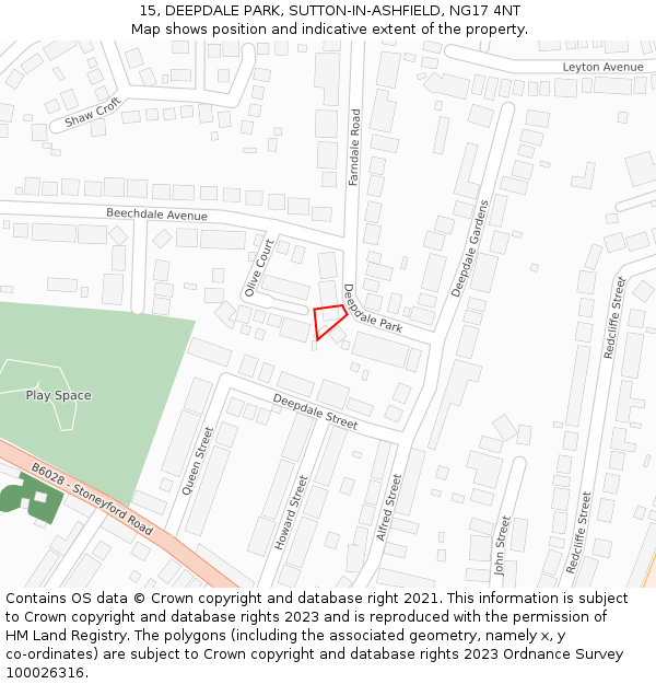 15, DEEPDALE PARK, SUTTON-IN-ASHFIELD, NG17 4NT: Location map and indicative extent of plot