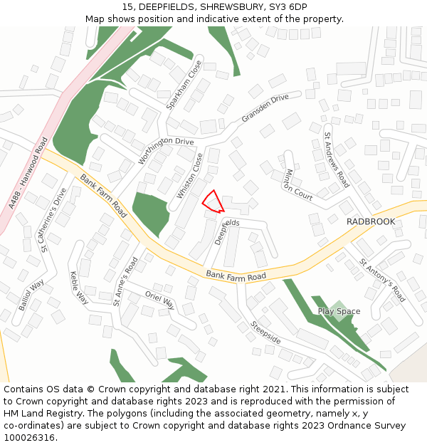 15, DEEPFIELDS, SHREWSBURY, SY3 6DP: Location map and indicative extent of plot