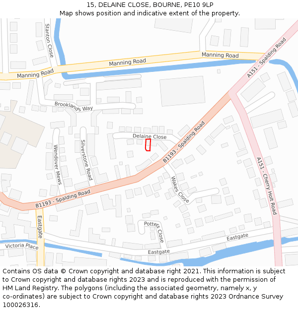 15, DELAINE CLOSE, BOURNE, PE10 9LP: Location map and indicative extent of plot