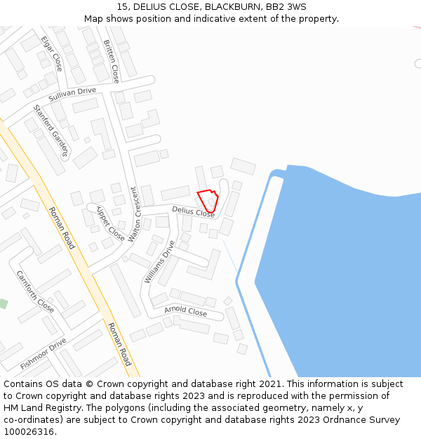 15, DELIUS CLOSE, BLACKBURN, BB2 3WS: Location map and indicative extent of plot