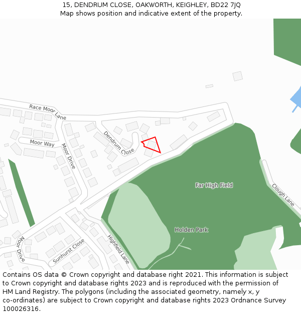15, DENDRUM CLOSE, OAKWORTH, KEIGHLEY, BD22 7JQ: Location map and indicative extent of plot
