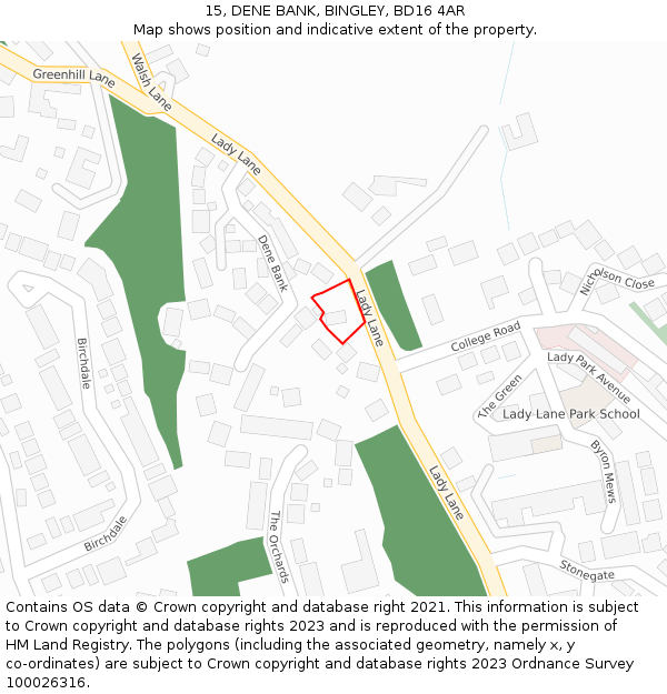 15, DENE BANK, BINGLEY, BD16 4AR: Location map and indicative extent of plot