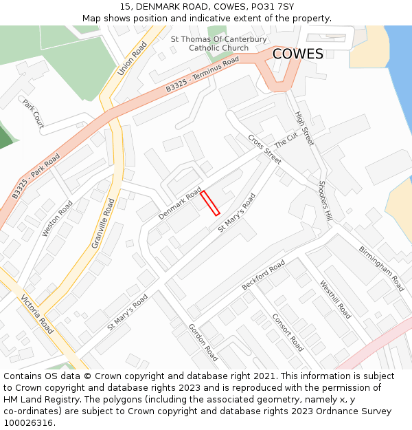 15, DENMARK ROAD, COWES, PO31 7SY: Location map and indicative extent of plot