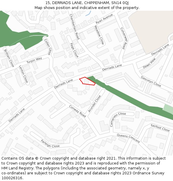 15, DERRIADS LANE, CHIPPENHAM, SN14 0QJ: Location map and indicative extent of plot