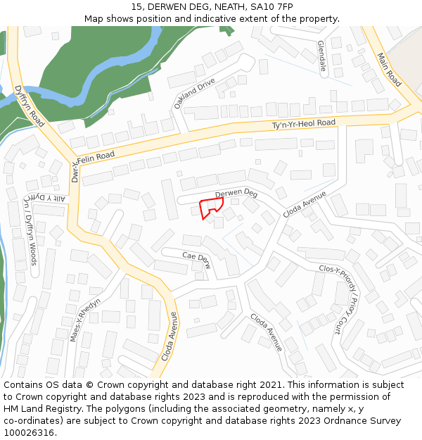 15, DERWEN DEG, NEATH, SA10 7FP: Location map and indicative extent of plot