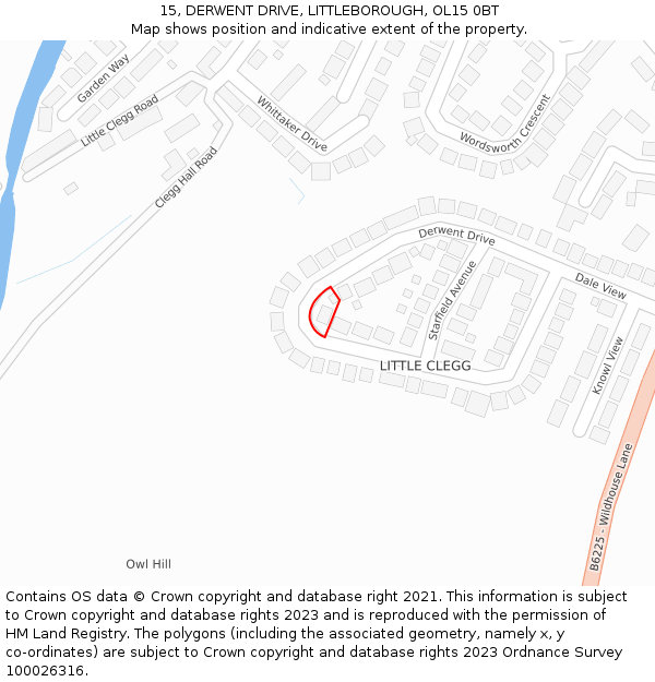 15, DERWENT DRIVE, LITTLEBOROUGH, OL15 0BT: Location map and indicative extent of plot