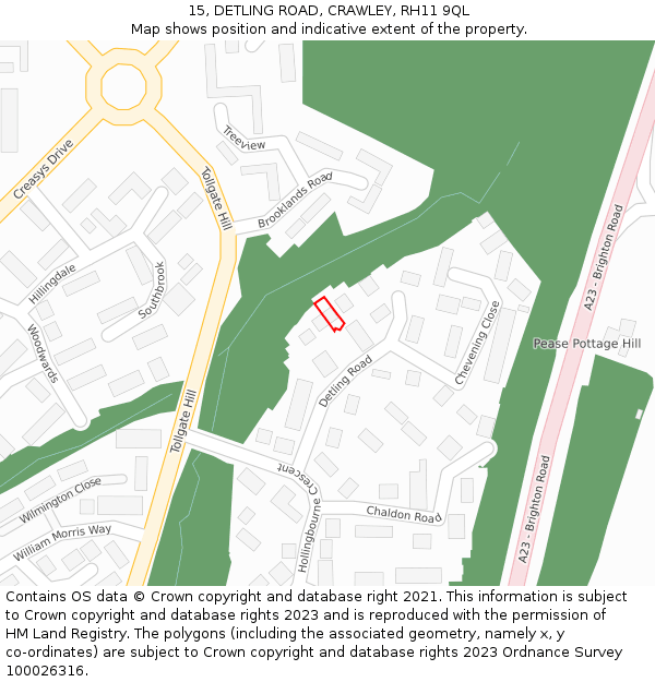 15, DETLING ROAD, CRAWLEY, RH11 9QL: Location map and indicative extent of plot