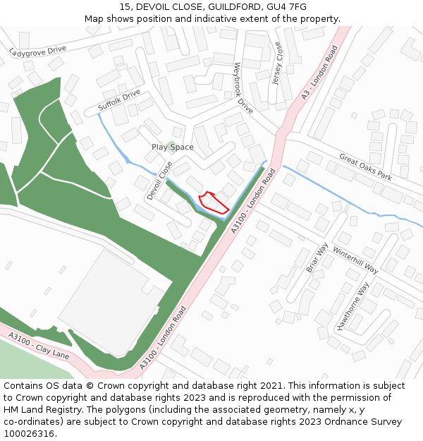 15, DEVOIL CLOSE, GUILDFORD, GU4 7FG: Location map and indicative extent of plot