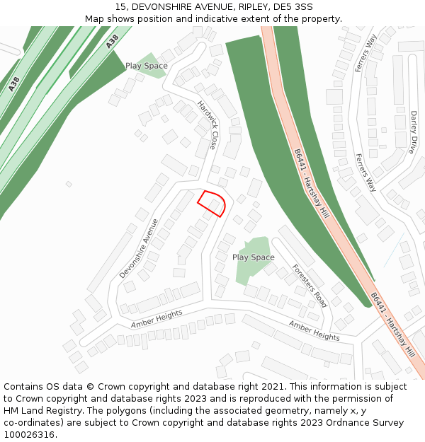 15, DEVONSHIRE AVENUE, RIPLEY, DE5 3SS: Location map and indicative extent of plot