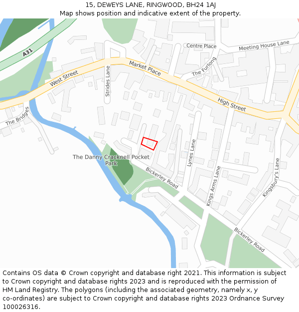 15, DEWEYS LANE, RINGWOOD, BH24 1AJ: Location map and indicative extent of plot