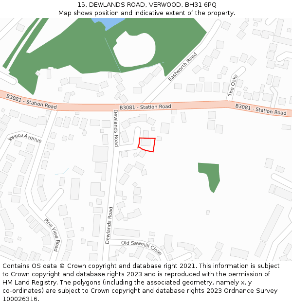 15, DEWLANDS ROAD, VERWOOD, BH31 6PQ: Location map and indicative extent of plot