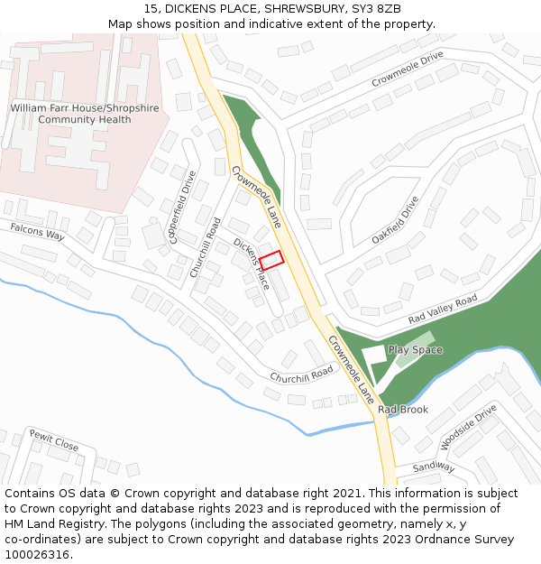 15, DICKENS PLACE, SHREWSBURY, SY3 8ZB: Location map and indicative extent of plot