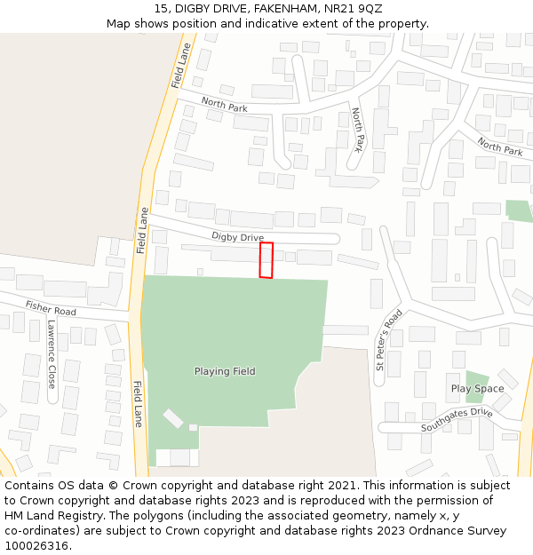 15, DIGBY DRIVE, FAKENHAM, NR21 9QZ: Location map and indicative extent of plot