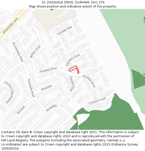 15, DINSDALE DRIVE, DURHAM, DH1 2TS: Location map and indicative extent of plot