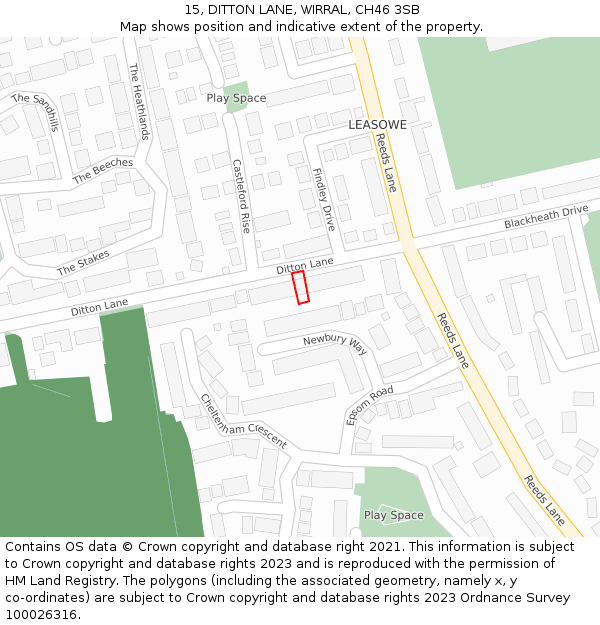 15, DITTON LANE, WIRRAL, CH46 3SB: Location map and indicative extent of plot