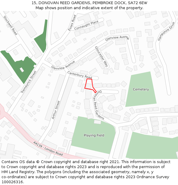 15, DONOVAN REED GARDENS, PEMBROKE DOCK, SA72 6EW: Location map and indicative extent of plot