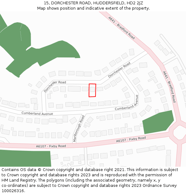 15, DORCHESTER ROAD, HUDDERSFIELD, HD2 2JZ: Location map and indicative extent of plot