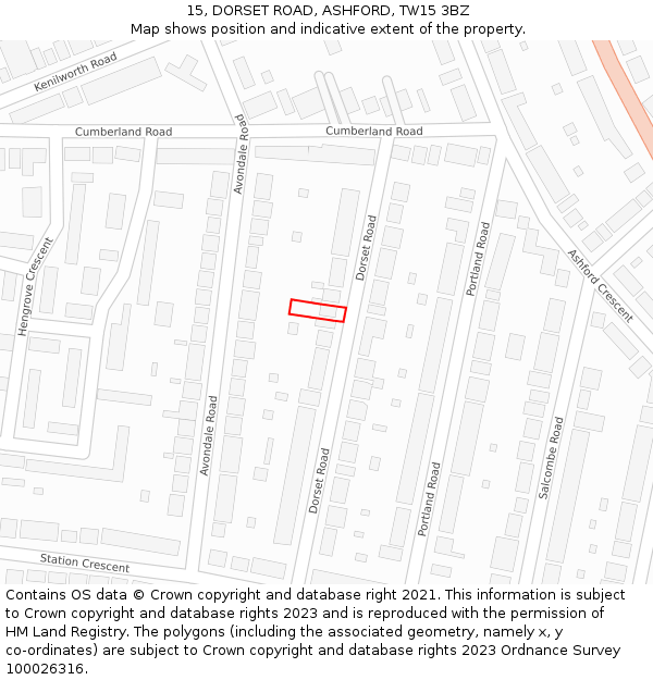 15, DORSET ROAD, ASHFORD, TW15 3BZ: Location map and indicative extent of plot