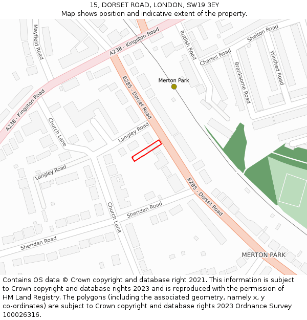 15, DORSET ROAD, LONDON, SW19 3EY: Location map and indicative extent of plot
