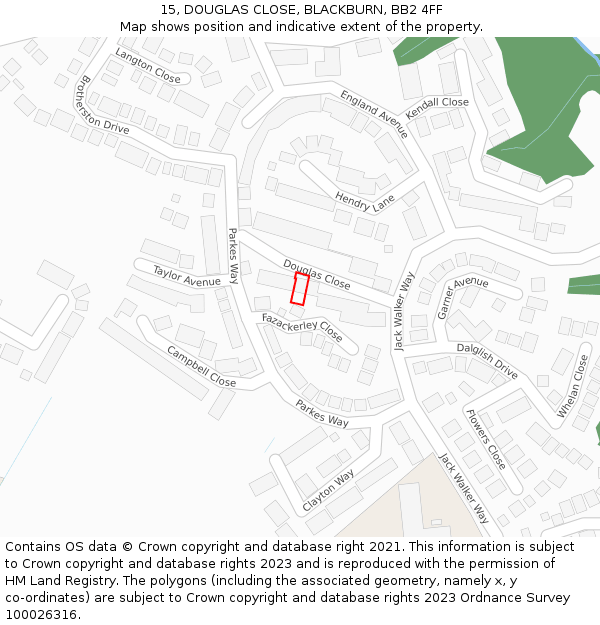 15, DOUGLAS CLOSE, BLACKBURN, BB2 4FF: Location map and indicative extent of plot