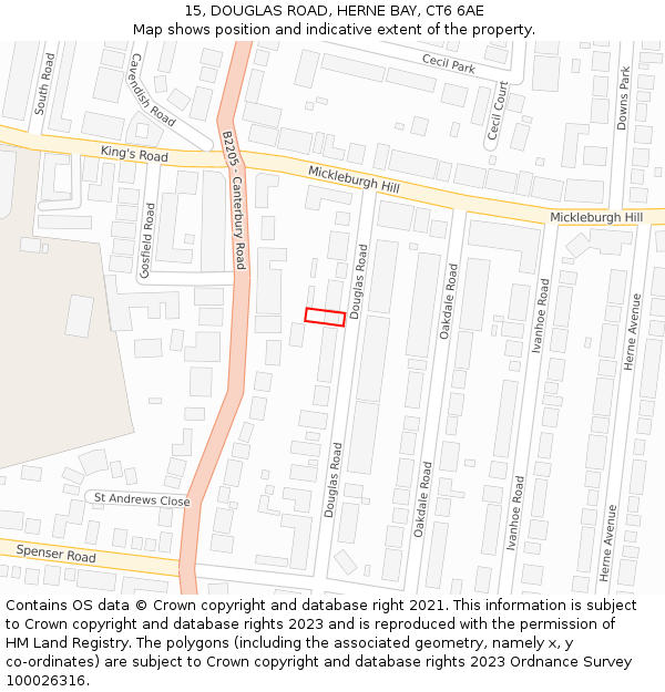 15, DOUGLAS ROAD, HERNE BAY, CT6 6AE: Location map and indicative extent of plot