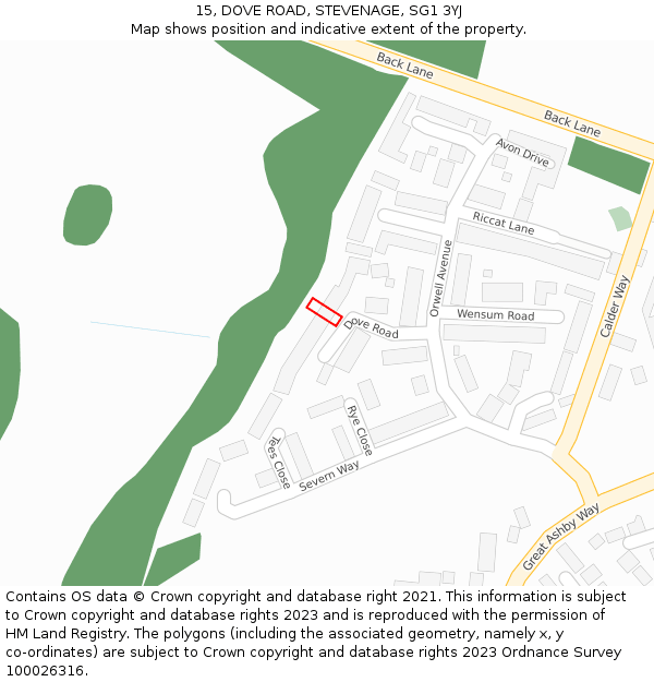 15, DOVE ROAD, STEVENAGE, SG1 3YJ: Location map and indicative extent of plot