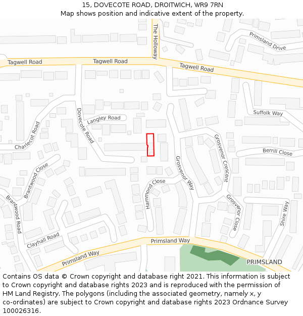 15, DOVECOTE ROAD, DROITWICH, WR9 7RN: Location map and indicative extent of plot