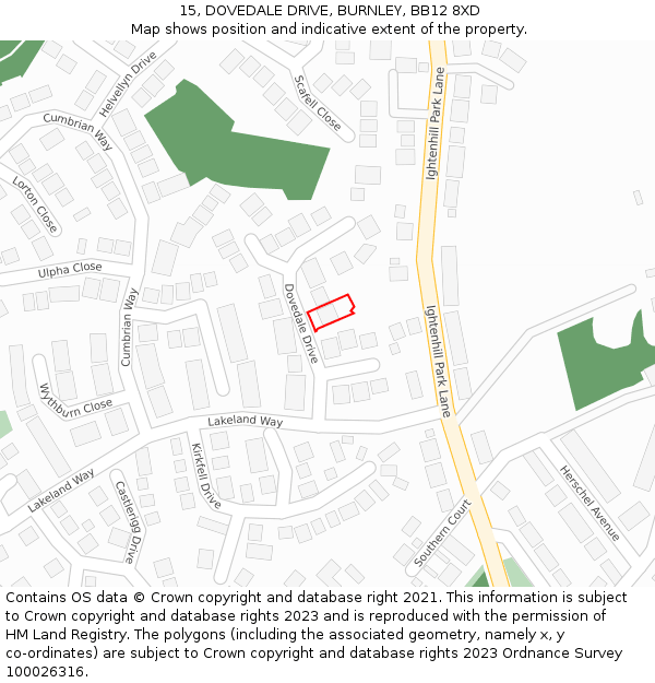 15, DOVEDALE DRIVE, BURNLEY, BB12 8XD: Location map and indicative extent of plot