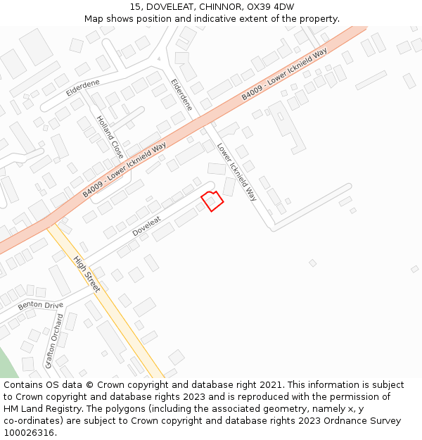 15, DOVELEAT, CHINNOR, OX39 4DW: Location map and indicative extent of plot