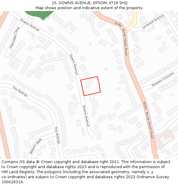 15, DOWNS AVENUE, EPSOM, KT18 5HQ: Location map and indicative extent of plot