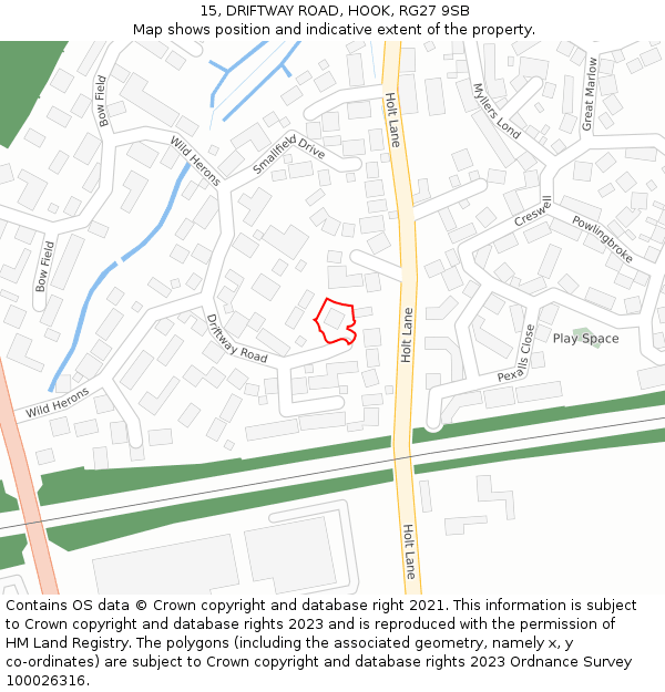 15, DRIFTWAY ROAD, HOOK, RG27 9SB: Location map and indicative extent of plot