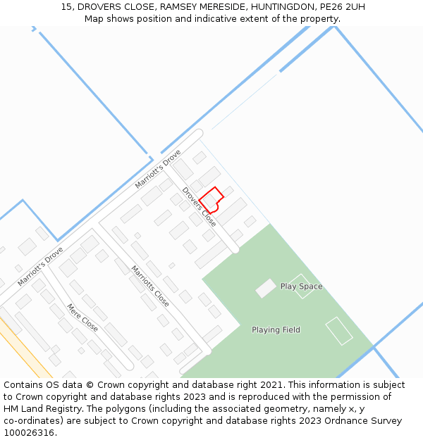 15, DROVERS CLOSE, RAMSEY MERESIDE, HUNTINGDON, PE26 2UH: Location map and indicative extent of plot