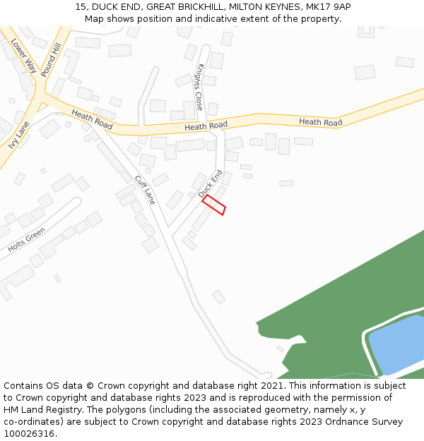 15, DUCK END, GREAT BRICKHILL, MILTON KEYNES, MK17 9AP: Location map and indicative extent of plot