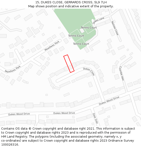 15, DUKES CLOSE, GERRARDS CROSS, SL9 7LH: Location map and indicative extent of plot