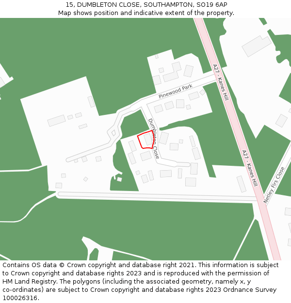 15, DUMBLETON CLOSE, SOUTHAMPTON, SO19 6AP: Location map and indicative extent of plot
