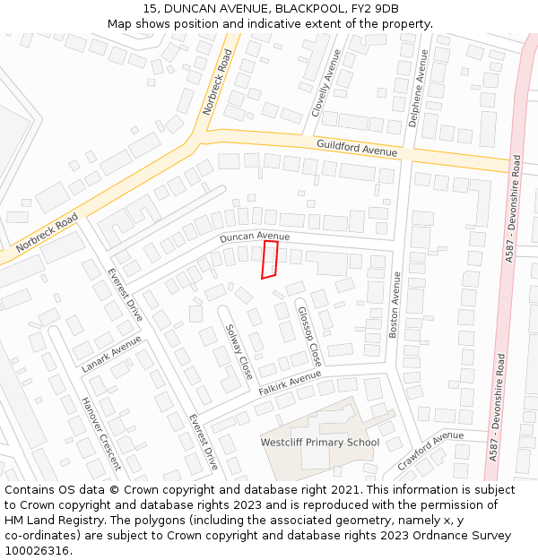 15, DUNCAN AVENUE, BLACKPOOL, FY2 9DB: Location map and indicative extent of plot