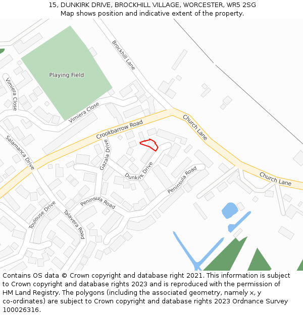 15, DUNKIRK DRIVE, BROCKHILL VILLAGE, WORCESTER, WR5 2SG: Location map and indicative extent of plot