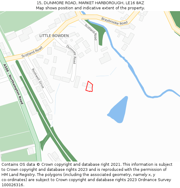 15, DUNMORE ROAD, MARKET HARBOROUGH, LE16 8AZ: Location map and indicative extent of plot