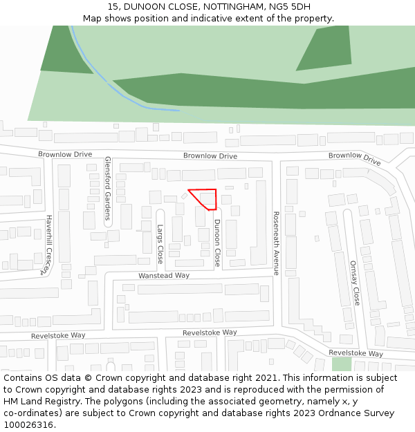 15, DUNOON CLOSE, NOTTINGHAM, NG5 5DH: Location map and indicative extent of plot