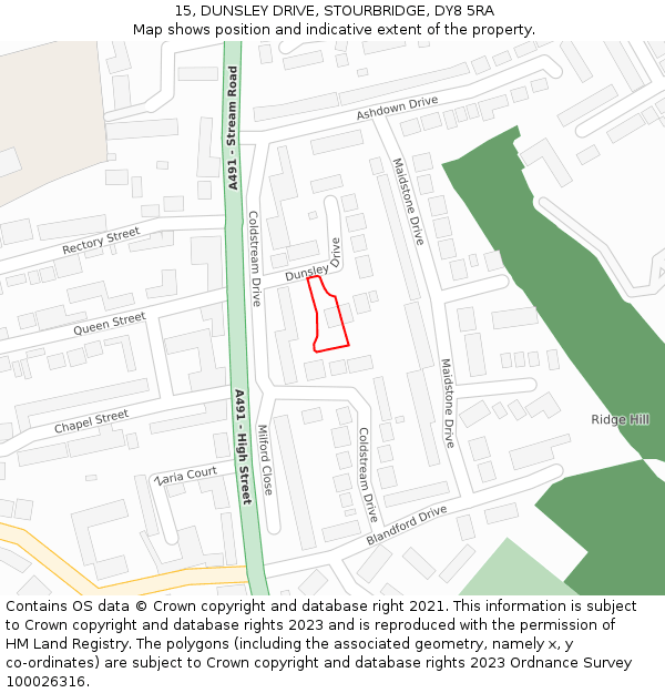 15, DUNSLEY DRIVE, STOURBRIDGE, DY8 5RA: Location map and indicative extent of plot
