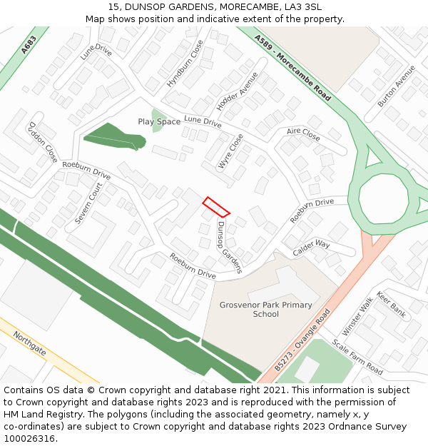 15, DUNSOP GARDENS, MORECAMBE, LA3 3SL: Location map and indicative extent of plot