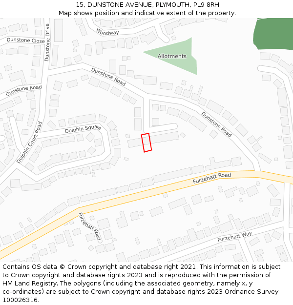 15, DUNSTONE AVENUE, PLYMOUTH, PL9 8RH: Location map and indicative extent of plot